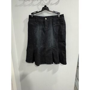 Cache Black Denim Midi Skirt with Flared Paneling